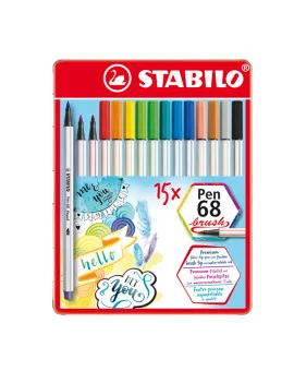 Pennarello Pen 68 Brush Stabilo - Astuccio di Metallo - 1 mm - 568/15-32 (Assortiti Conf. 15)