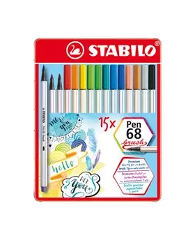 Pennarello Pen 68 Brush Stabilo - Astuccio di Metallo - 1 mm - 568/15-32 (Assortiti Conf. 15)