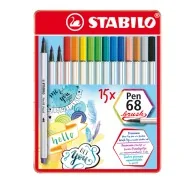 Pennarello Pen 68 Brush Stabilo - Astuccio di Metallo - 1 mm - 568/15-32 (Assortiti Conf. 15)