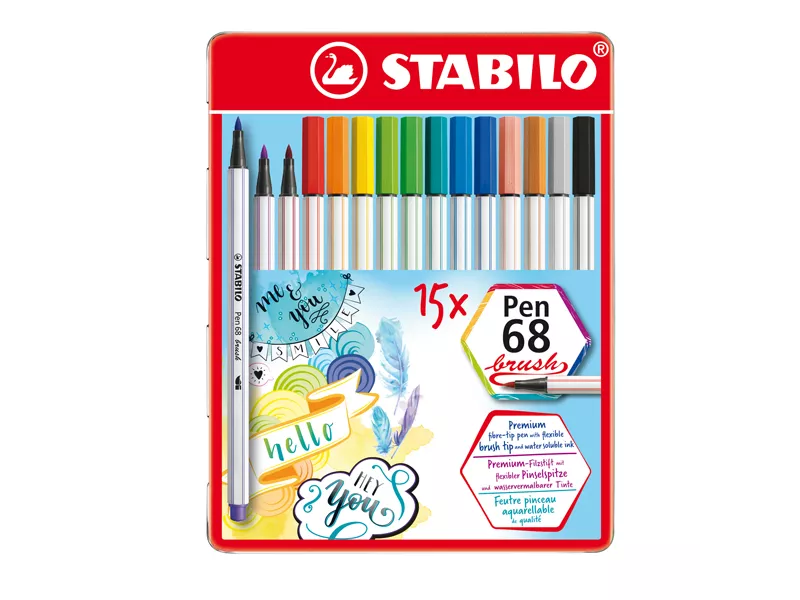 Pennarello Pen 68 Brush Stabilo - Astuccio di Metallo - 1 mm - 568/15-32 (Assortiti Conf. 15) Pennarello Pen 68 Brush Stabilo - Astuccio di Metallo - 1 mm - 568/15-32 (Assortiti Conf. 15)
