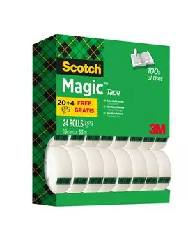 Nastro Adesivo Scotch Magic 810 3M - Acrilico - 19 mm x 33 m - 22235 (Trasparente Conf. 24)