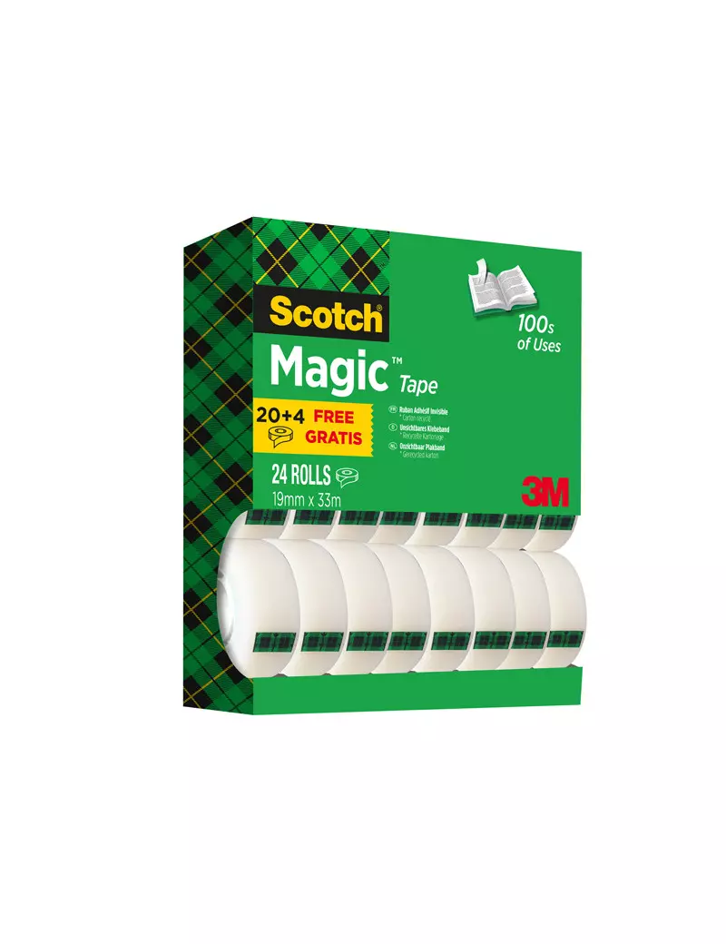 Nastro Adesivo Scotch Magic 810 3M - Acrilico - 19 mm x 33 m - 22235 (Trasparente Conf. 24)