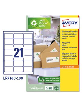 Etichette Adesive in Carta Riciclata Avery - 63,5x38,1 mm - LR7160-100 (Bianco Conf. 100)