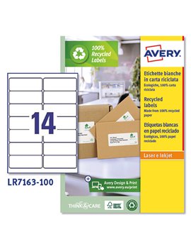 Etichette Adesive in Carta Riciclata Avery - A4 - 99,1x38,1 mm - LR7163-100 (Bianco Conf. 100)