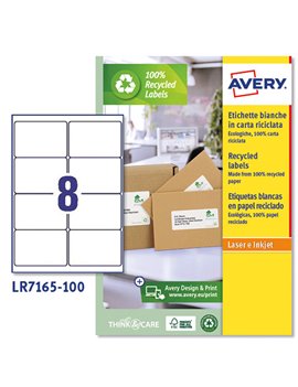 Etichette Adesive in Carta Riciclata Avery - A4 - 99,1x67,7 mm - LR7165-100 (Bianco Conf. 100)