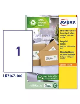 Etichette Adesive in Carta Riciclata Avery - A4 - 199,6x289,1 mm - LR7167-100 (Bianco Conf. 100)