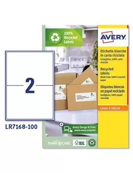 Etichette Adesive in Carta Riciclata Avery - A4 - 199,6x143,5 mm - LR7168-100 (Bianco Conf. 100)