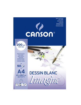Blocco Collato Dessin Blanc Imagine Canson - A4 - 200 g - 50 Fogli - 200006008 (Bianco Conf. 5)