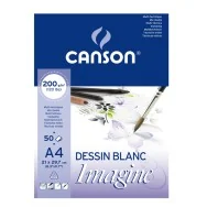 Blocco Collato Dessin Blanc Imagine Canson - A4 - 200 g - 50 Fogli - 200006008 (Bianco Conf. 5)