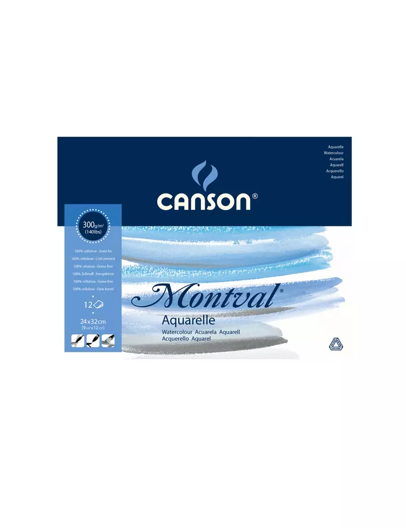 Blocco Collato Montval Aquarelle Canson - 24x32 cm - 300 g - 12 Fogli - 200807319 (Bianco Conf. 10) Blocco Collato Montval Aquarelle Canson - 24x32 cm - 300 g - 12 Fogli - 200807319 (Bianco Conf. 10)