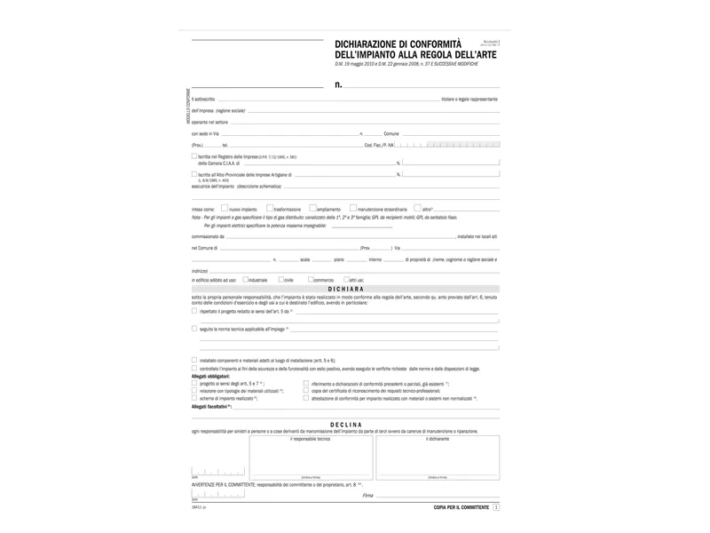 Dichiarazione Conformità Impianto Data Ufficio - Snap 5 Copie Autoricalcanti - 31x21 cm - DU184110000 (Conf. 50)