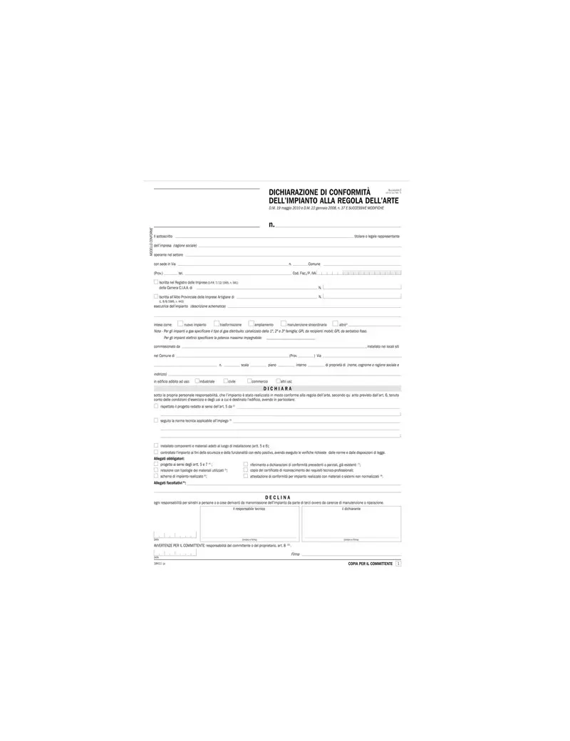 Dichiarazione Conformità Impianto Data Ufficio - Snap 5 Copie Autoricalcanti - 31x21 cm - DU184110000 (Conf. 50)