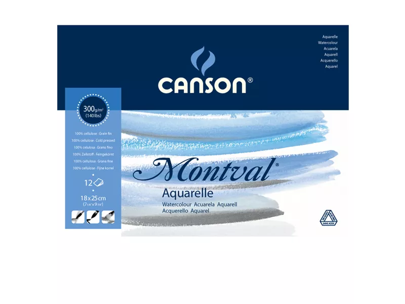 Blocco Collato Montval Aquarelle Canson - 18x25 cm - 300 g - 12 Fogli - 200807317 (Bianco Conf. 10)