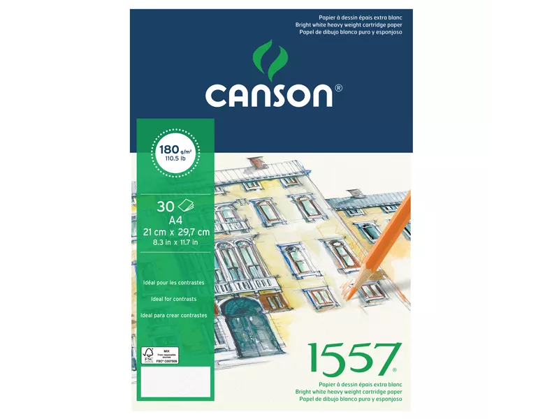 Blocco Collato 1557 Canson - A4 - 180 g - 30 Fogli - 204127414 (Bianco Conf. 5)