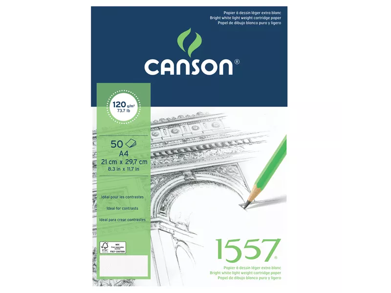 Blocco Collato 1557 Canson - A4 - 120 g - 50 Fogli - 204127408 (Bianco Conf. 5)