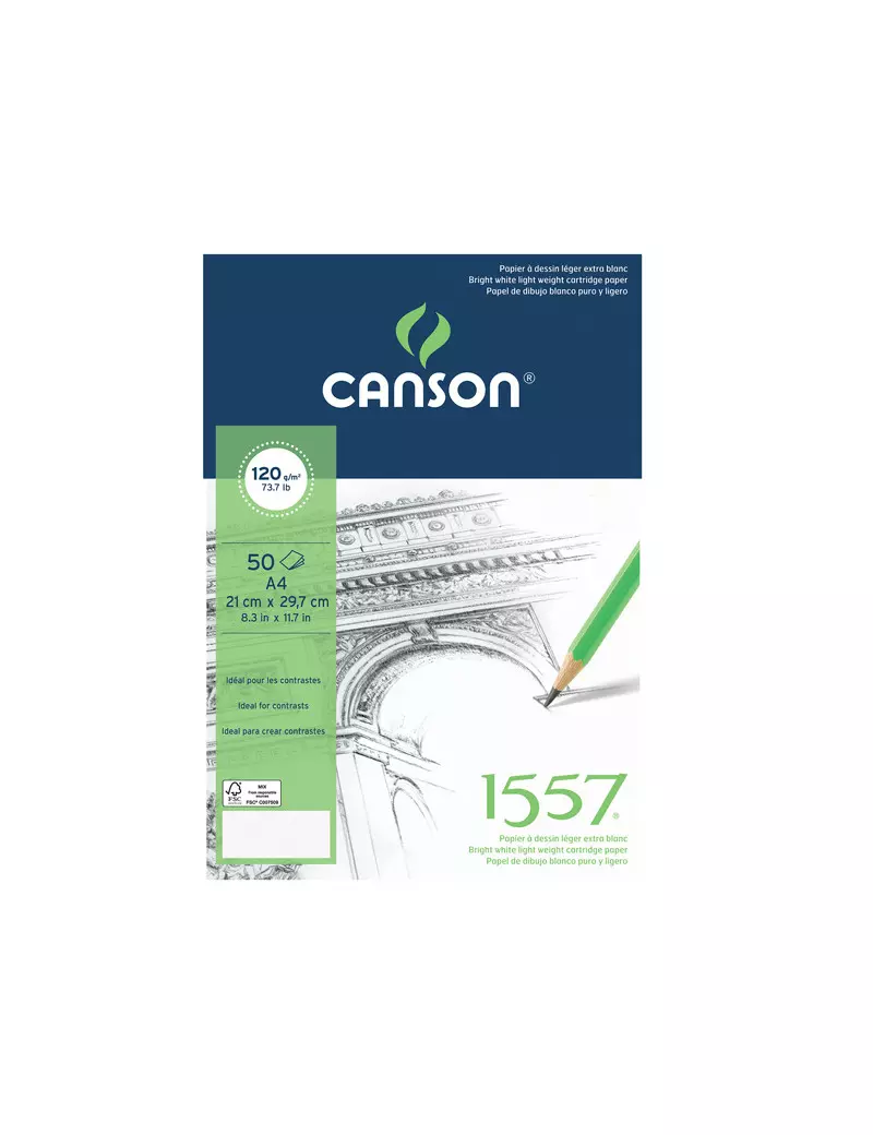 Blocco Collato 1557 Canson - A4 - 120 g - 50 Fogli - 204127408 (Bianco Conf. 5) Blocco Collato 1557 Canson - A4 - 120 g - 50 Fogli - 204127408 (Bianco Conf. 5)
