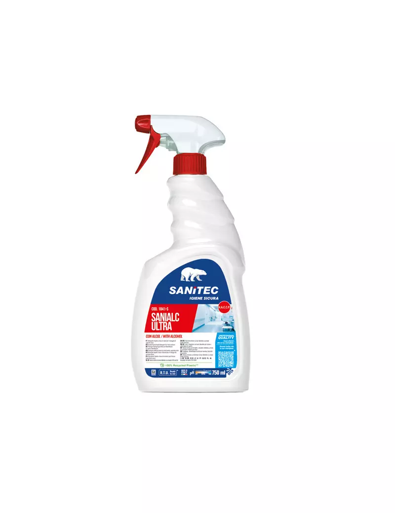 Detergente Alcolico per Superfici e Tessuti Sanialc Ultra Sanitec - 1841-S - 750 ml Detergente Alcolico per Superfici e Tessuti Sanialc Ultra Sanitec - 1841-S - 750 ml