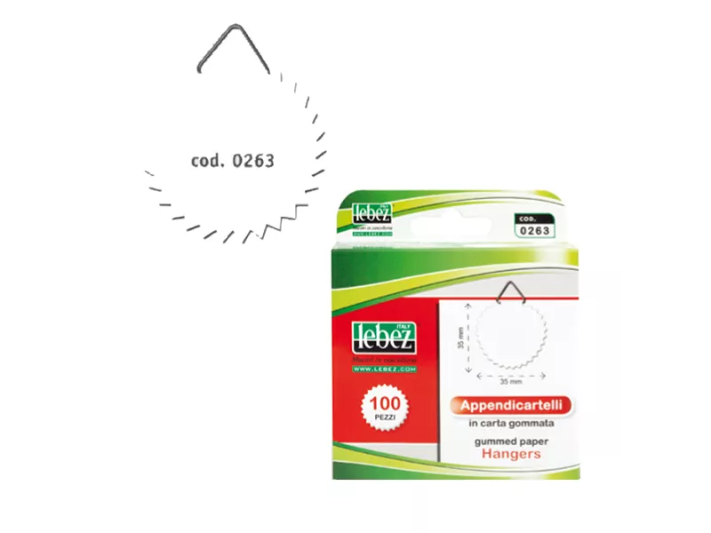 Gancetto Appendicartello Lebez - 2 cm - Carta Gommata - 0263 (Bianco Conf. 100)
