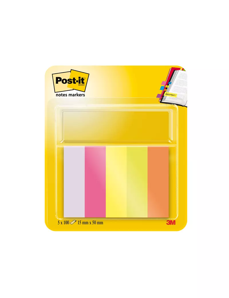 Segnapagina Post-it Notes Markers in Carta 670-5 3M - 15x50 mm - 7100172770 (Assortiti Neon Conf. 500)