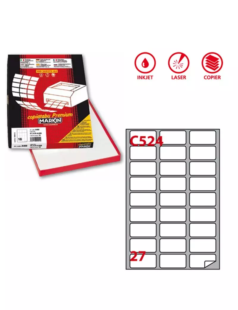 Etichette Adesive Markin - A4 - 56x28 mm - X210C524 (Bianco Conf. 100) Etichette Adesive Markin - A4 - 56x28 mm - X210C524 (Bianco Conf. 100)