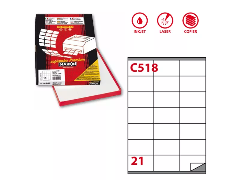 Etichette Adesive Markin - A4 - 70x41 mm - X210C518 (Bianco Conf. 100)