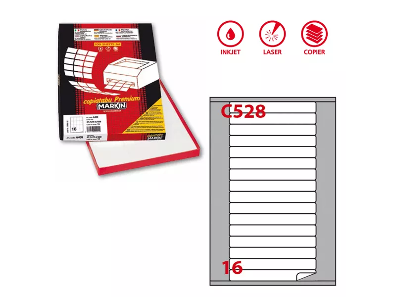 Etichette Adesive Markin - A4 - 145x17 mm - X210C528 (Bianco Conf. 100)