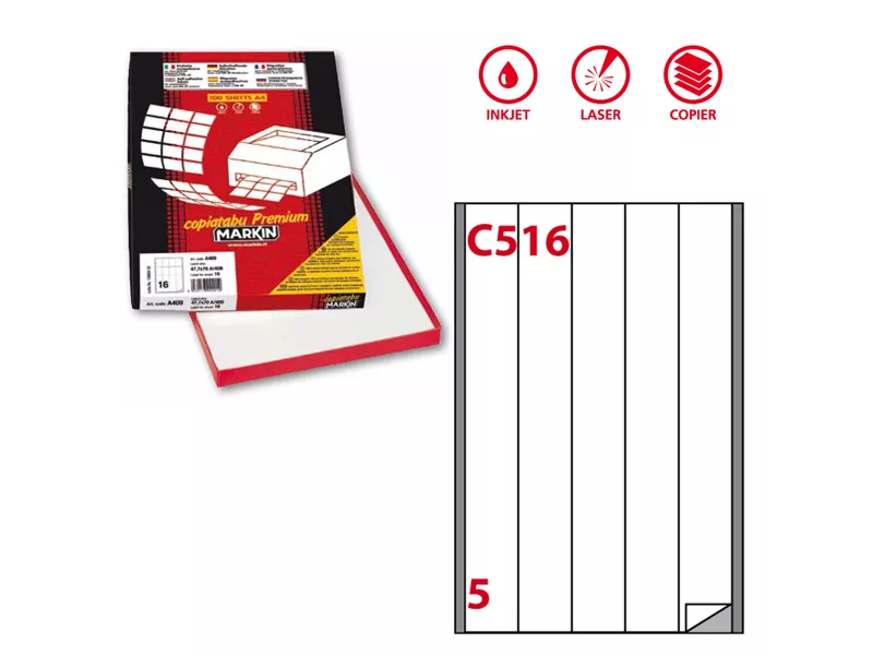 Etichette Adesive Markin - A4 - 40x297 mm - X210C516 (Bianco Conf. 100)