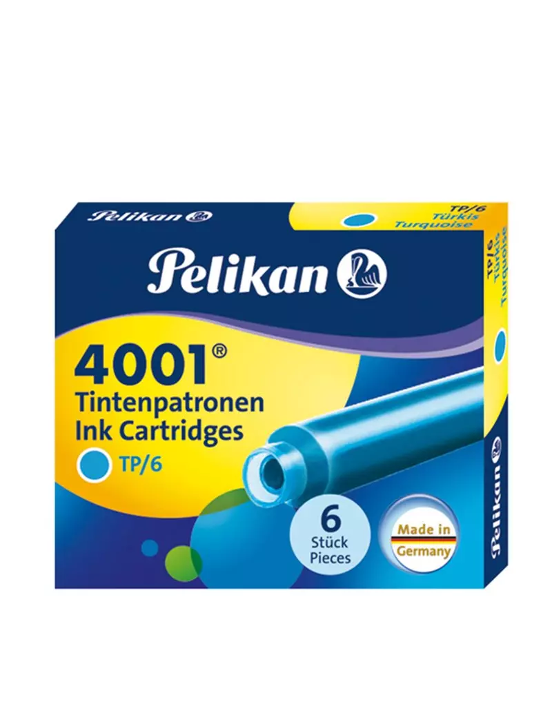 Cartucce per Stilografica 4001 TP/6 Pelikan - 301705 (Turchese Conf. 6) Cartucce per Stilografica 4001 TP/6 Pelikan - 301705 (Turchese Conf. 6)
