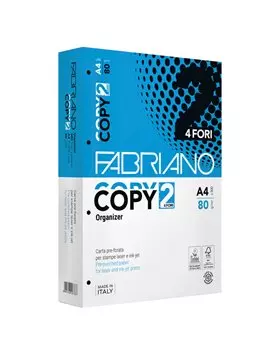 Carta a 4 Fori Copy 2 Fabriano - A4 - 80 g - 42554297 (Risma 500 Conf. 5)