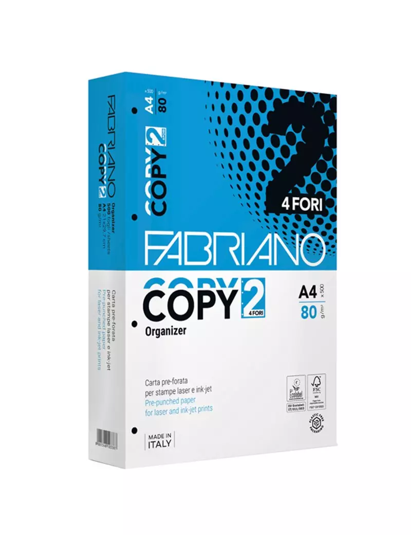 Carta a 4 Fori Copy 2 Fabriano - A4 - 80 g - 42554297 (Risma 500 Conf. 5)