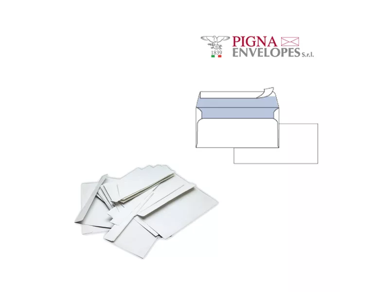 Buste Commerciali Silver 90 Pigna - 11x23 cm - Taglio Dritto con Strip - Senza Finestra - 90 g - 0170569AM (Bianco Conf. 500)