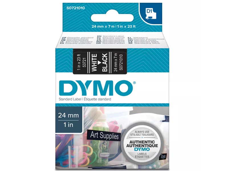 Nastro Originale Dymo S0721010 - 53721 - 24 mm x 7 m (Bianco su Nero)