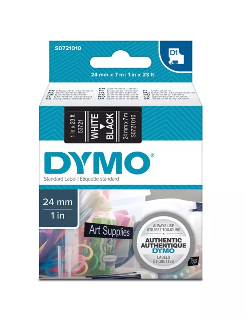 Nastro Originale Dymo S0721010 - 53721 - 24 mm x 7 m (Bianco su Nero)