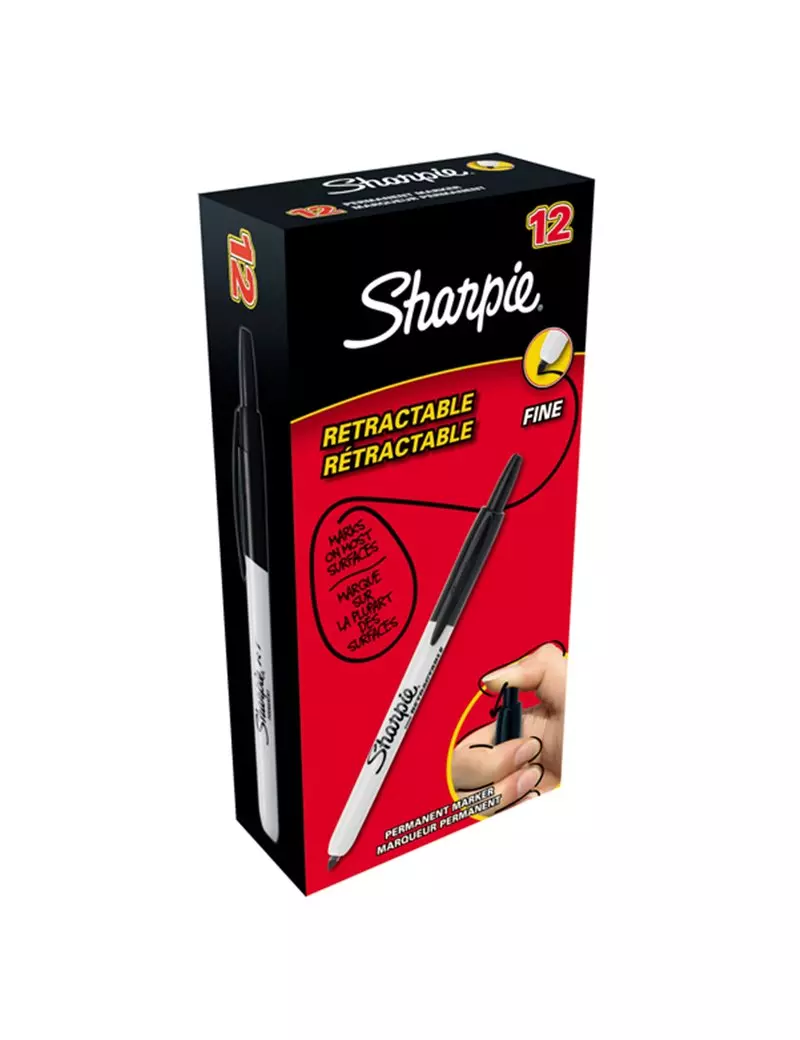 Marcatore Permanente Sharpie Retractable Paper Mate - Fine - Punta Tonda - S0810840 (Nero Conf. 12)