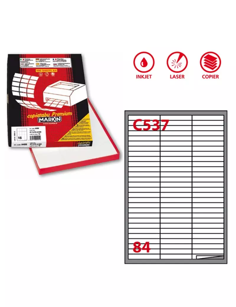 Etichette Adesive Markin - A4 - 67x10 mm - X210C537 (Bianco Conf. 100) Etichette Adesive Markin - A4 - 67x10 mm - X210C537 (Bianco Conf. 100)
