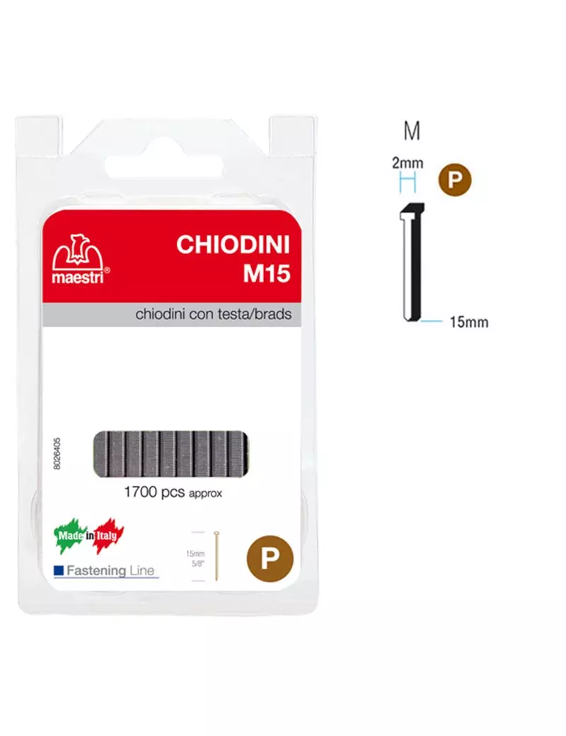 Chiodini per Fissatrice M15 RO-MA - con Testa - 15 mm - 1130803 (Acciaio) Chiodini per Fissatrice M15 RO-MA - con Testa - 15 mm - 1130803 (Acciaio)