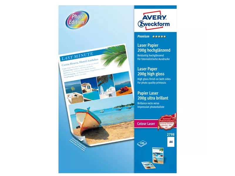 Carta Fotografica Avery Dennison - A4 - 200 g - Effetto Extra Glossy - 2798 (Bianco Conf. 100)