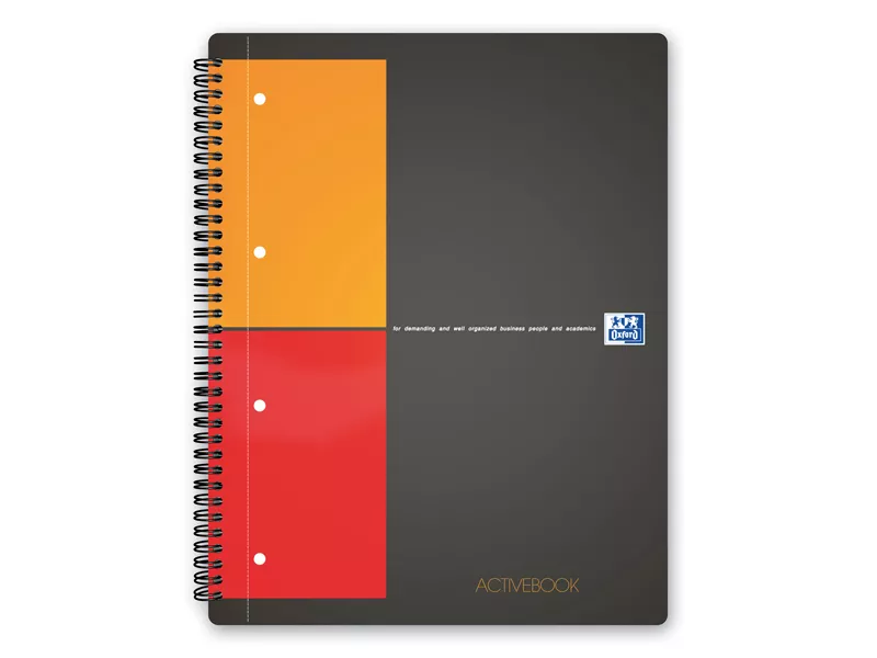 Blocco Spiralato Activebook International Oxford - A4 Maxi - 80 Fogli - 1 Rigo con Margini - 100102994 (Nero Arancione e Rosso)