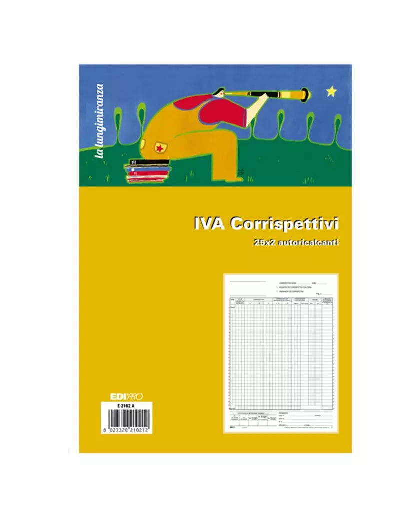 Registro Prima Nota IVA Corrispettivi Edipro - 23x29,7 cm - 25/25 Fogli Autoricalcanti - E2102A