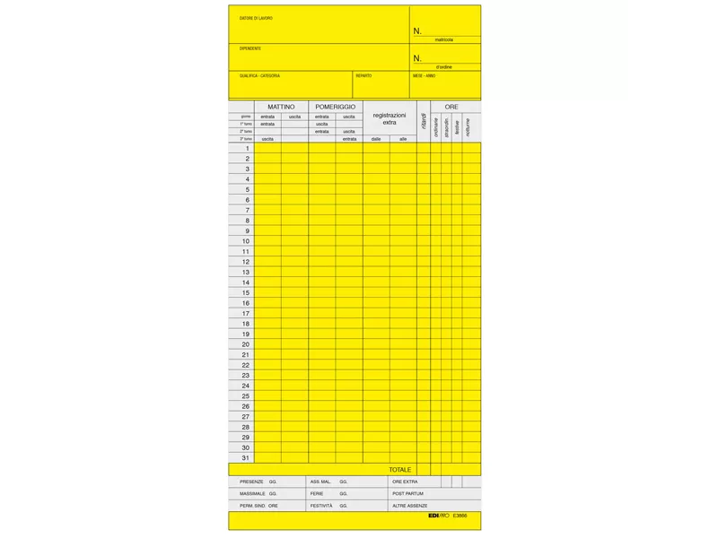Schede Orologio Mensili Edipro - 10x22 cm - E3866G (Giallo Conf. 100)
