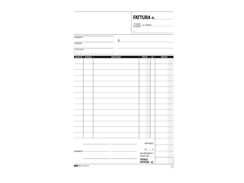 Blocco Fatture 1 Aliquota IVA Edipro - 15x23 cm - 50/50 Fogli Autoricalcanti - E5274A