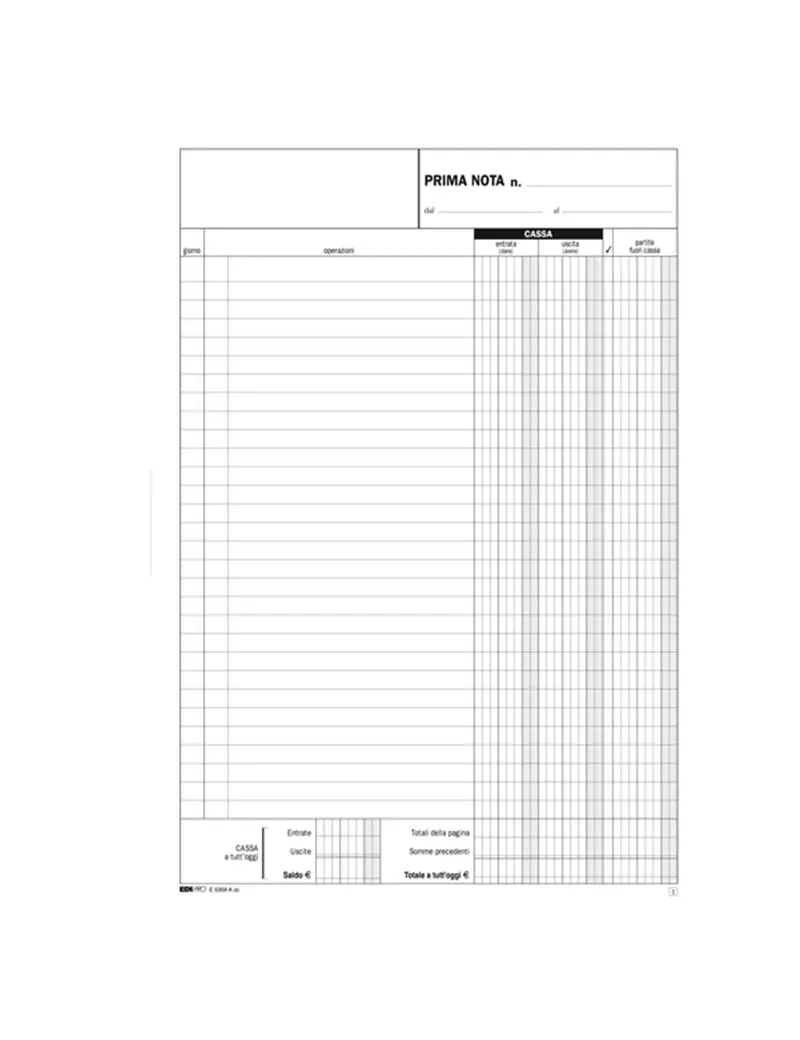 Blocco Prima Nota Cassa Entrate/Uscite Edipro - 21x31 cm - 50/50 Fogli Autoricalcanti - E5359A Blocco Prima Nota Cassa Entrate/Uscite Edipro - 21x31 cm - 50/50 Fogli Autoricalcanti - E5359A