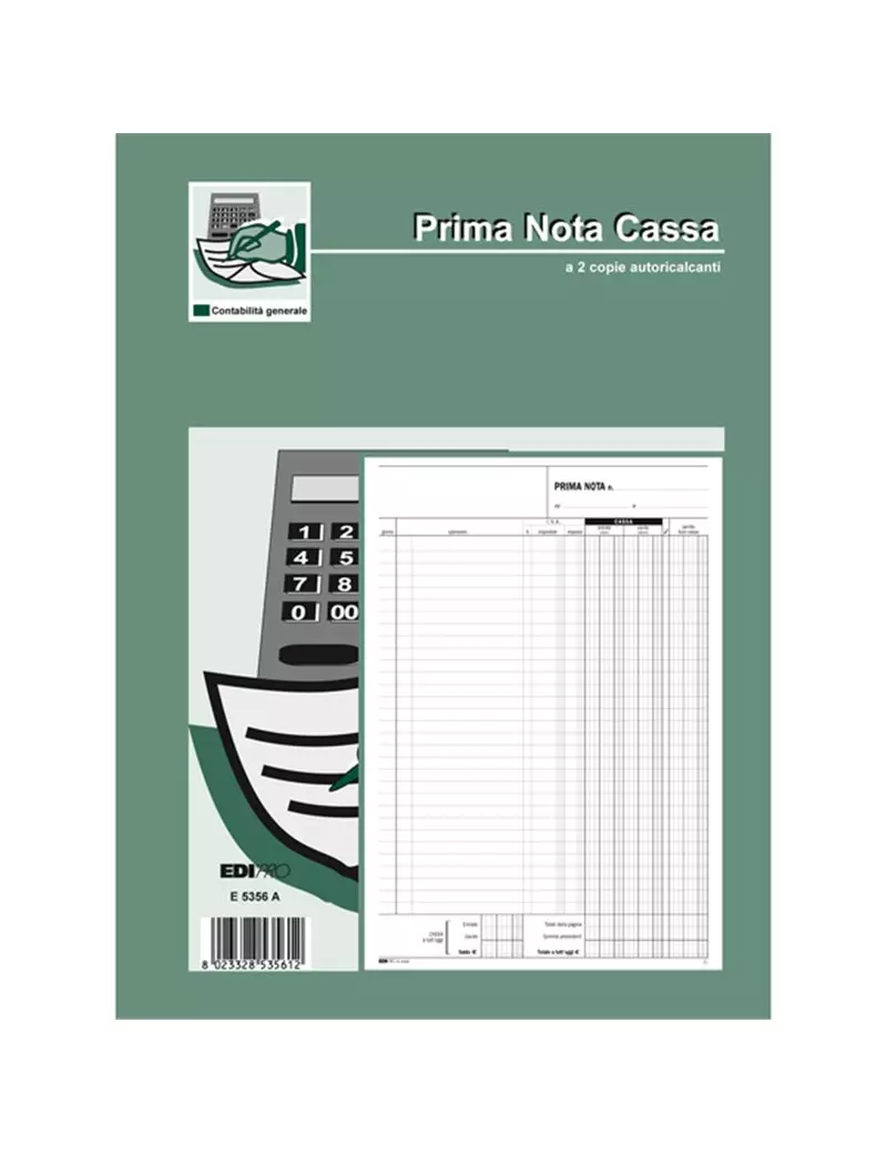 Blocco Prima Nota Cassa Entrate/Uscite/IVA Edipro 21x31 cm 50/50 Fogli  Autoricalcanti E5356A 8023328535612