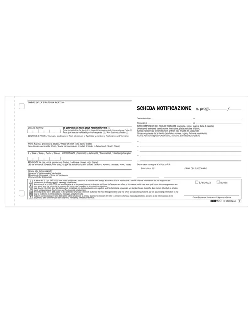 Blocco Schede di Notifica SNAP Edipro - 10x22 cm - 25/25 Fogli Autoricalcanti - E5876N (Conf. 10) Blocco Schede di Notifica SNAP Edipro - 10x22 cm - 25/25 Fogli Autoricalcanti - E5876N (Conf. 10)