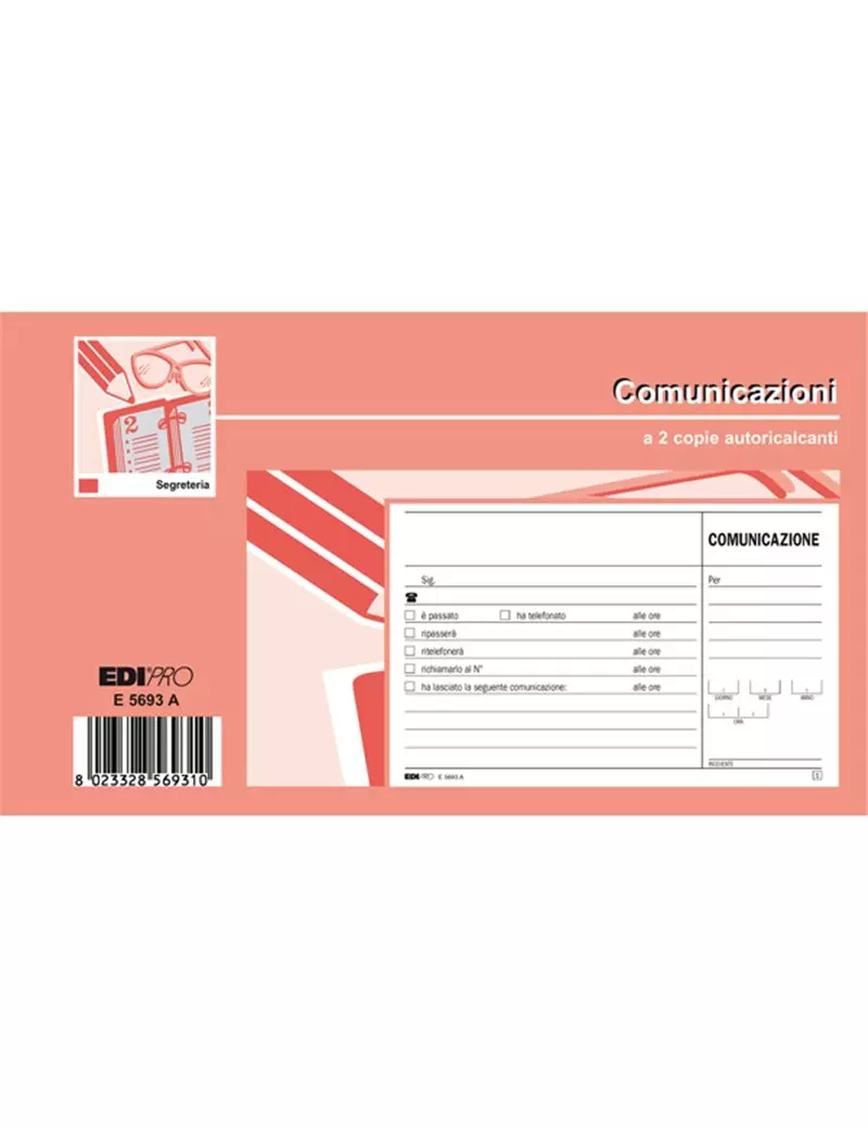 Blocco Comunicazioni Telefoniche Edipro - 9,9x17 cm - 50/50 Fogli Autoricalcanti - E5693A Blocco Comunicazioni Telefoniche Edipro - 9,9x17 cm - 50/50 Fogli Autoricalcanti - E5693A