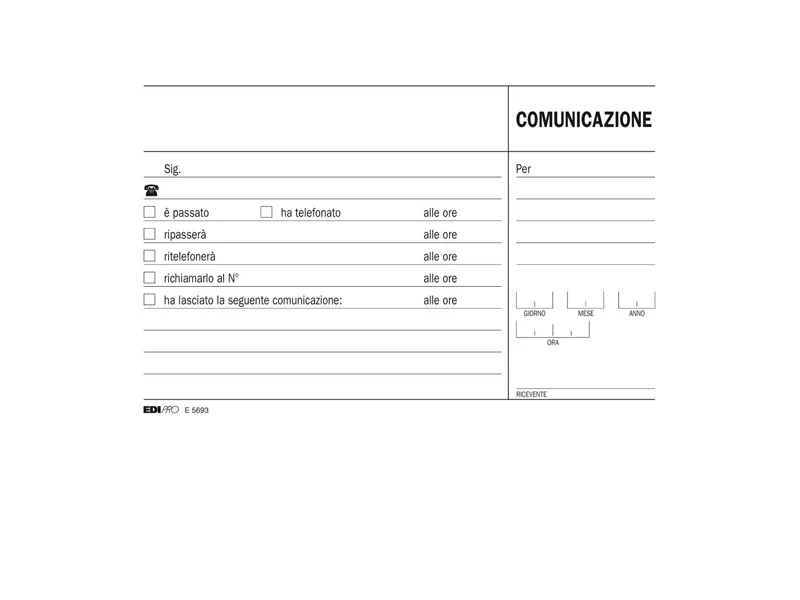 Blocco Comunicazioni Telefoniche Uso Mano Edipro - 9,9x17 cm - 100 Fogli - E5693