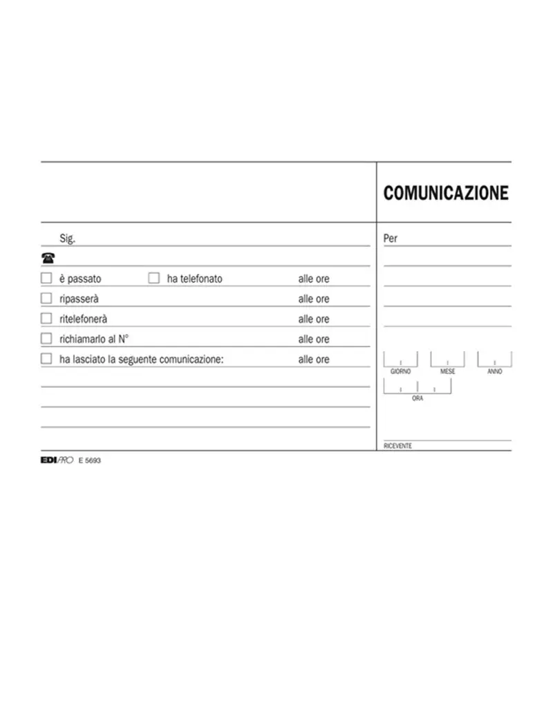 Blocco Comunicazioni Telefoniche Uso Mano Edipro - 9,9x17 cm - 100 Fogli - E5693 Blocco Comunicazioni Telefoniche Uso Mano Edipro - 9,9x17 cm - 100 Fogli - E5693