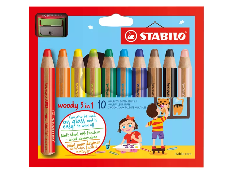 Matite Colorate Woody 3 in 1 Stabilo - 10 mm - 880/10-2 (Assortiti Conf. 10)