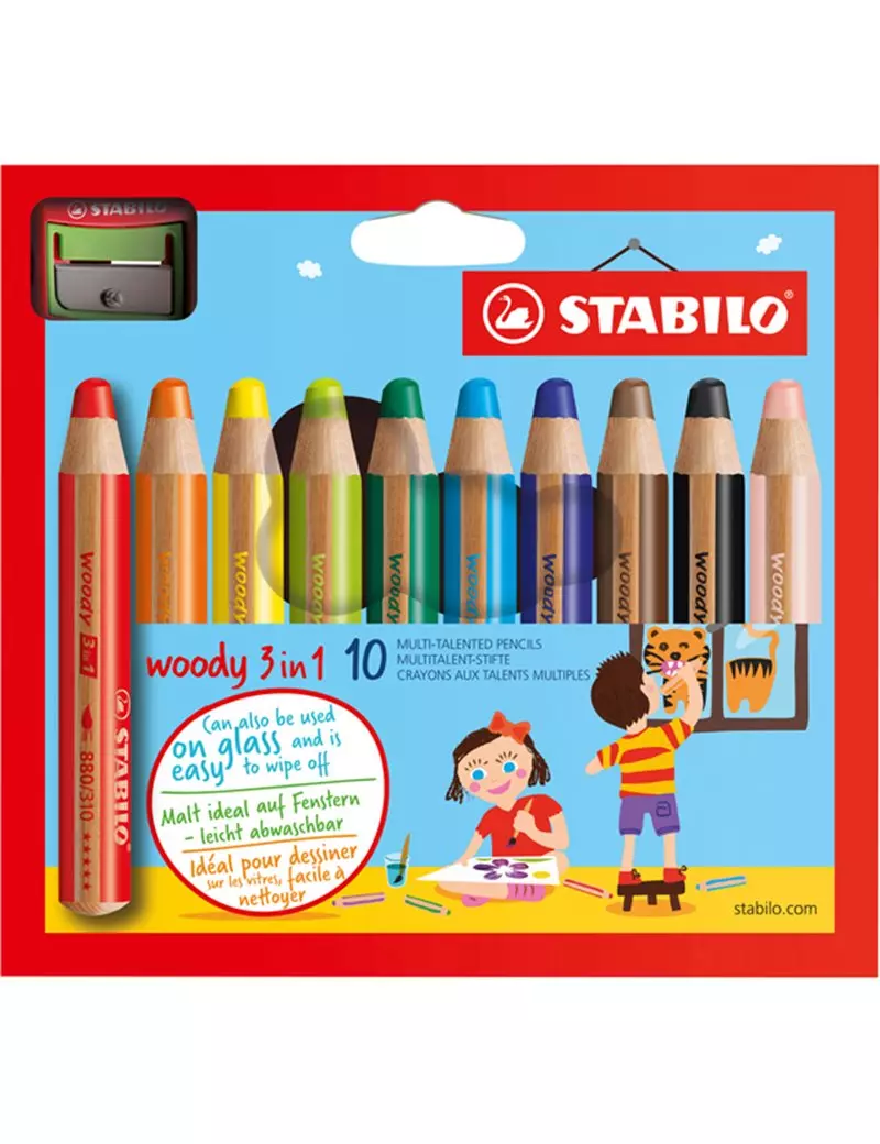 Matite Colorate Woody 3 in 1 Stabilo - 10 mm - 880/10-2 (Assortiti Conf. 10) Matite Colorate Woody 3 in 1 Stabilo - 10 mm - 880/10-2 (Assortiti Conf. 10)
