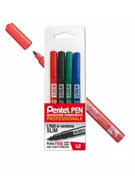 Marcatore Permanente N50S Slim Pentel - Punta Tonda - 1 mm - 0022066 (Assortiti Conf. 4)